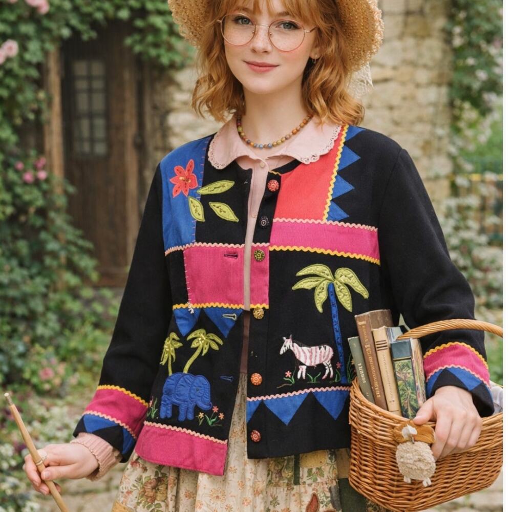 Vintage Patchwork Jacket Embroidered Beaded Size … - image 1